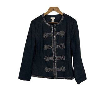 Chico’s Black Beaded Sequined Hook And Eye Closure Jacket Size 2 US L